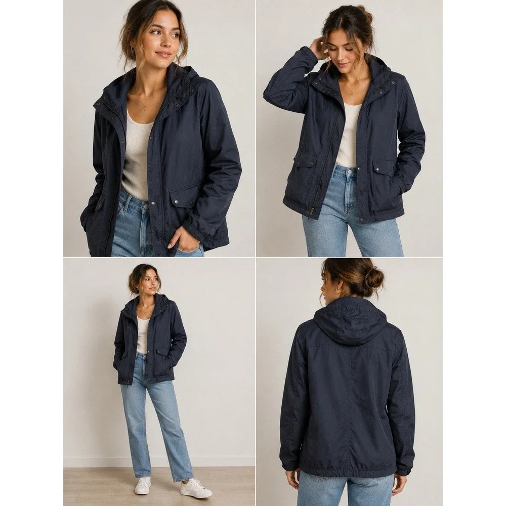 Vince Hooded Utility Field Jacket Navy 100% Cotton Full Zip Size S